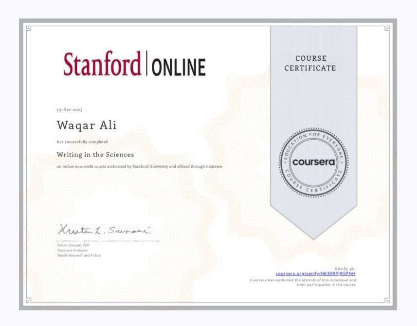 Writing in the Sciences certificate